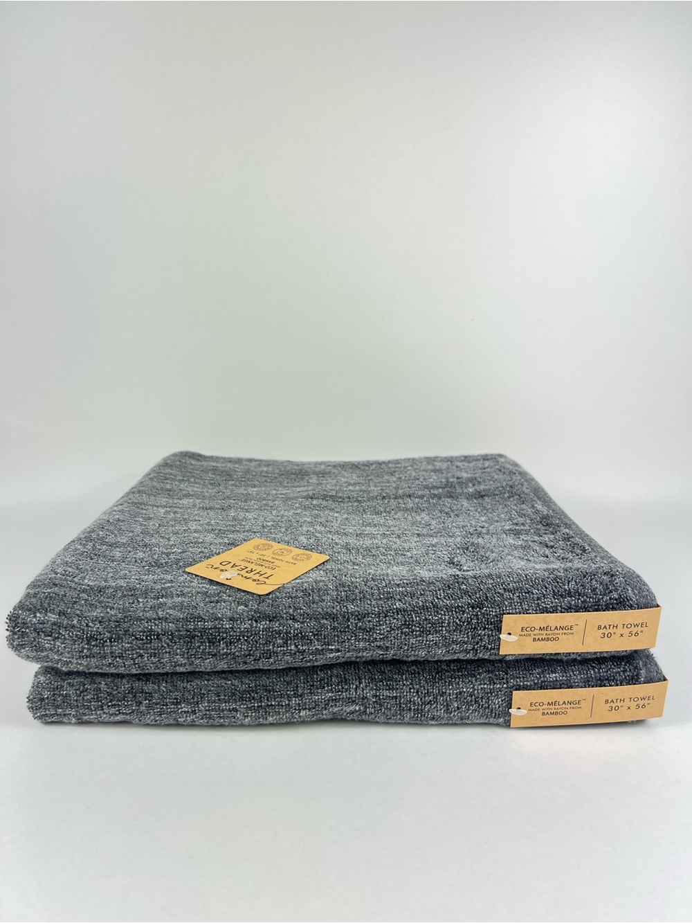 Common Thread Bamboo Bath Towel Set Dark Grey Eco Melange Soft Cotton 2 Pc NEW